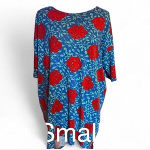 Lularoe tunic irma shirt size small rose print blue and red